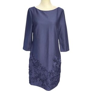 Adrianna Papell Sheath Dress Size 6 Navy Soutache Braud Stretch Church Career